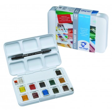 Van Gogh Akvarel pocketbox med 12 farver+pensel Van Gogh Akvarel pocketbox med 12 farver+pensel